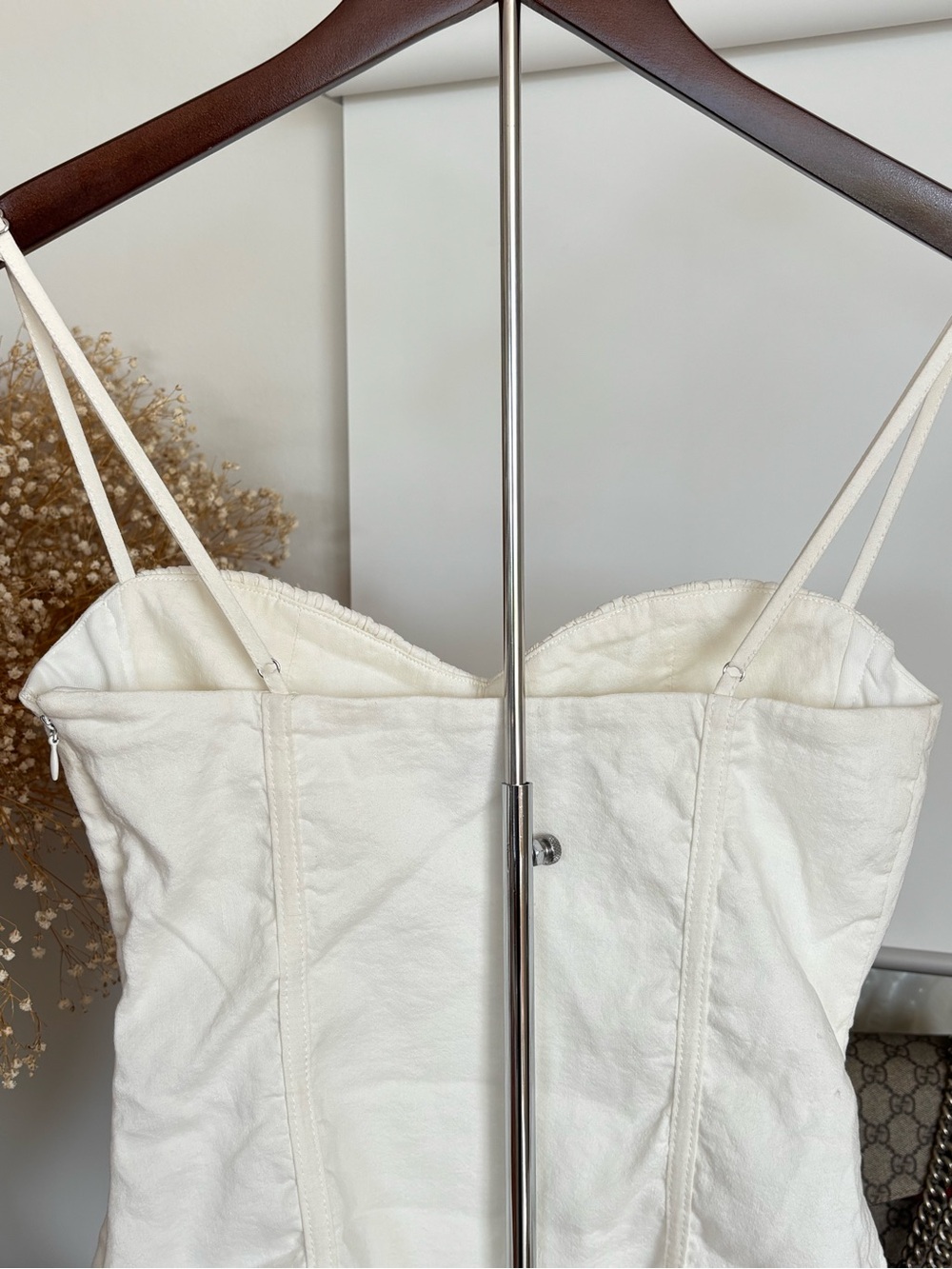 ZARA Ivory Cream Corset Bodysuit Ruched Bust Bustier Cami Strappy Top S Y2K - Picture 7 of 15